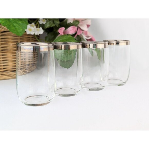 Set of 4 Vintage Silver Rim Roly Poly Juice Glasses Mid-Century Modern Barware - Picture 6 of 7